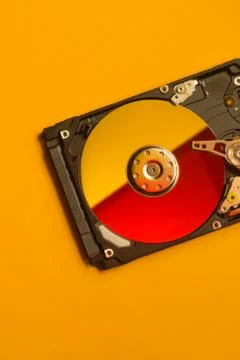 Colorful hdd. open hard disk drive. the concept of data storage. data array.  Fotos de archivo