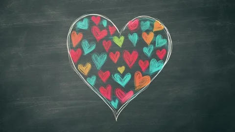 Colorful Heart Chalk Changing Patterns on Chalkboard Stock Footage 255620230