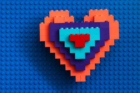 Colorful heart made from Lego blocks for design purpose Stock Photos
