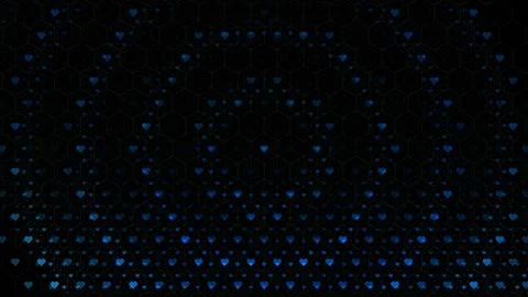 Colorful heart pattern on a dark background with hexagon shapes Stock Illustration