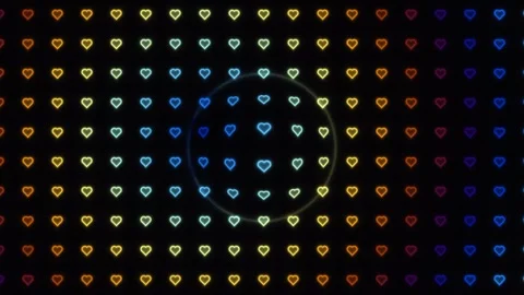 Colorful heart pattern fills the screen in bright neon hues Stock Footage 338226730