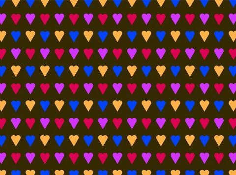 Colorful Heart Pattern Seamless Background With Retro Pink Blue Orange Hear.. Stock Illustration
