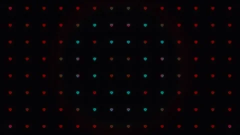 Colorful heart patterns create rhythm on dark background Stock Footage 338318014