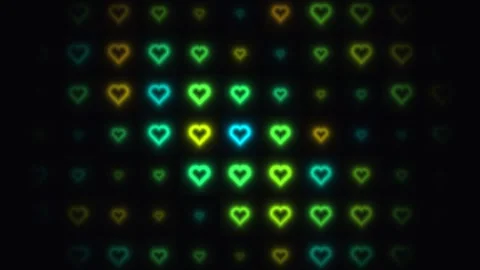 Colorful heart patterns on a dark background create Stock Footage 338224181