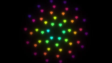 Colorful heart patterns on a dark background with light Stock Footage 338226444