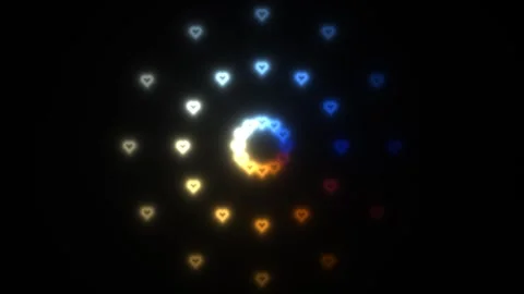 Colorful heart patterns on a dark background with light Stock Footage 338286469