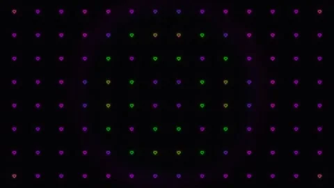 Colorful heart patterns on a dark background with a Stock Footage 338322839