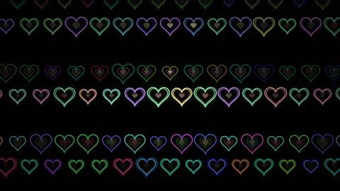 Colorful heart patterns on a dark background show repeated designs Illustrazione stock