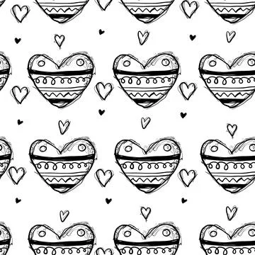 Colorful heart patterns draw attention with varied designs and shapes for c.. Stock Illustration