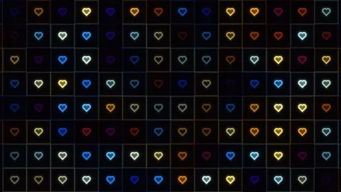Colorful heart patterns fill the screen in a grid formation Stock Footage 338069245