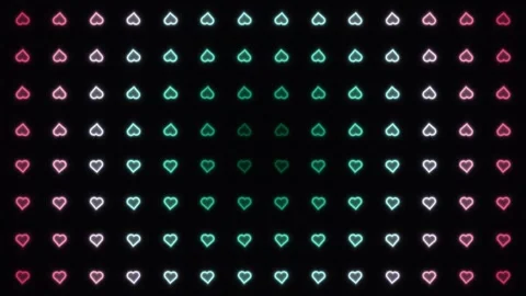 Colorful heart patterns in a grid on a dark background Stock Footage 338316841