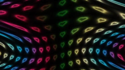 Colorful heart patterns in motion on a dark background Stock Footage 338201714