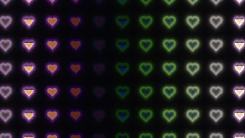 Colorful heart patterns moving in a grid animation Stock Footage 338317938