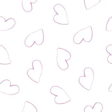 Colorful Heart Seamless Pattern Background. Hand Drawn Hearts Digital Paper Stock Illustration