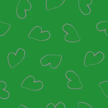Colorful Heart Seamless Pattern Background. Hand Drawn Hearts Digital Paper Stock Illustration
