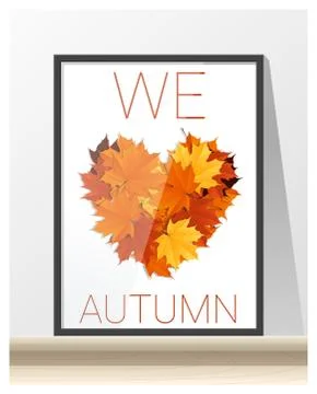Colorful heart shape made of maple leaves artwork , We love Autumn Stock Illustration