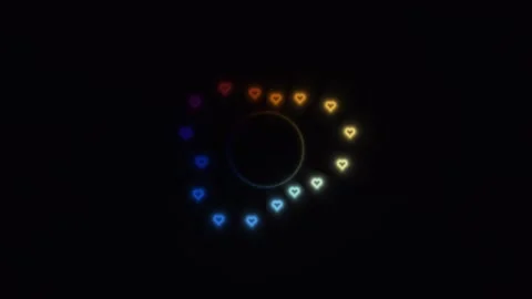 Colorful heart shapes in a circular pattern on a dark Stock Footage 338226066