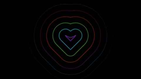 Colorful heart shapes in concentric patterns on a black Stock Footage 338187573