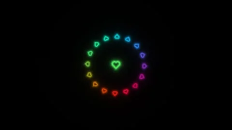 Colorful heart shapes create circular pattern on dark Stock Footage 338229123
