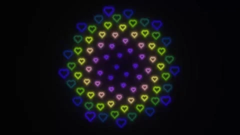 Colorful heart shapes create a pattern on a dark background Stock Footage 338276548