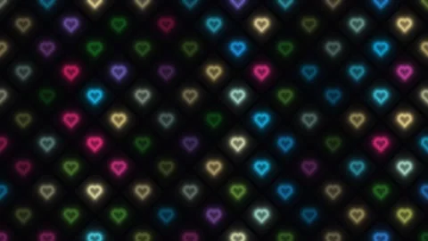 Colorful heart shapes forming a pattern on a dark Stock Footage 338318333