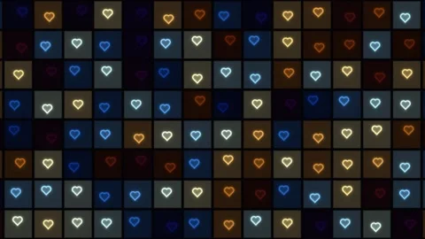 Colorful heart shapes in a grid pattern on a dark Stock Footage 338316753