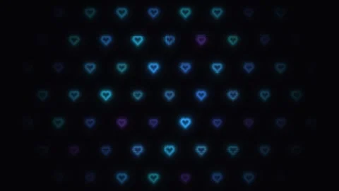 Colorful heart shapes in a grid pattern on a dark Stock Footage 339008396