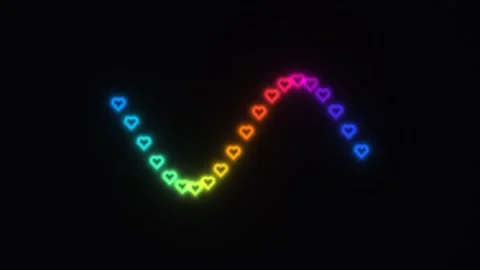 Colorful heart shapes move in a wave pattern against a Stock Footage 338316997