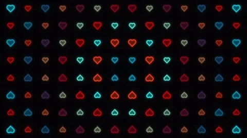 Colorful heart shapes in pattern on black background Stock Footage 339009709