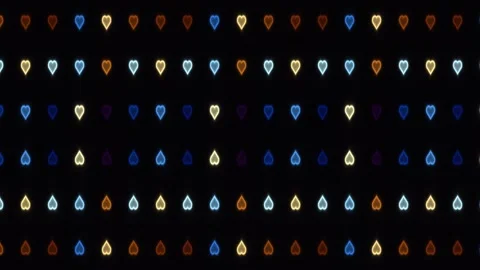 Colorful heart shapes in a pattern on a dark background Stock Footage 338288608