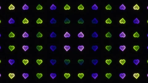 Colorful heart shapes in a pattern on a dark background 스톡 동영상 338300641