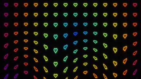 Colorful heart shapes in a pattern on a dark background Stock Footage 338390004