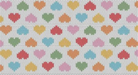 Colorful heart on white knitted pattern, Festive Sweater Design. Seamless Kni Illustrazione stock