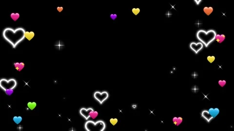Colorful hearts and sparkles float on black background Stock Footage 337523760