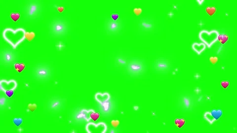 Colorful hearts and sparkles float on green screen background Stock Footage 337533652