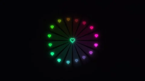 Colorful hearts arranged in a circular pattern on a dark Stock Footage 338288693