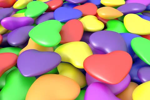 Colorful hearts background. 3D rendering. Stock Illustration