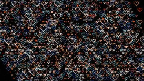 Colorful hearts on black background create vibrant pattern scene Stock Illustration