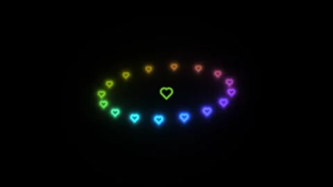 Colorful hearts in a circular pattern on a dark background Stock Footage 338227255