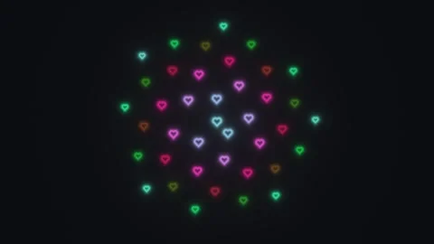 Colorful hearts in a circular pattern on a dark background Stock Footage 339322947