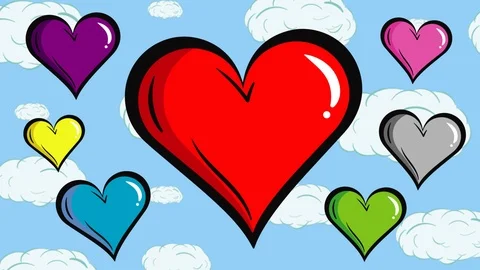 Colorful hearts with clouds background Stock Footage 111125265