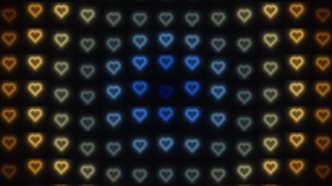 Colorful hearts in a digital pattern on a dark background Video stock 338228713