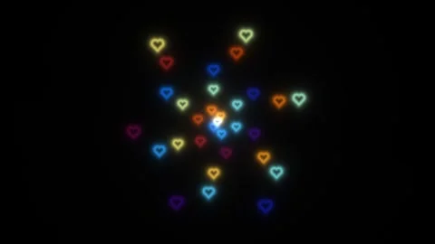 Colorful hearts display in swirling pattern against black Stock Footage 338277073