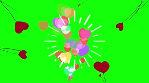 Colorful hearts exploding on green screen background Stock-Footage 337526977
