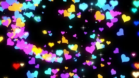 Colorful hearts float in dark space with sparkles Video stock 337523783