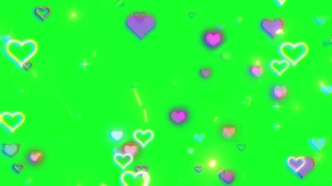 Colorful hearts float on green background with sparkles Stock-Footage 337450407