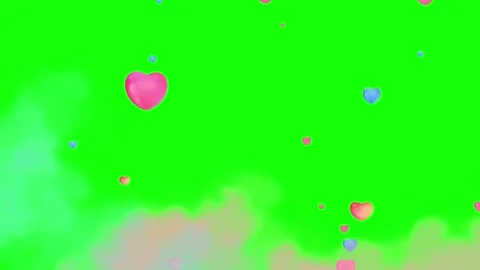 Colorful hearts float on green background in romantic animation Stock Footage 338215650