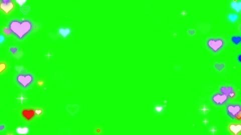 Colorful hearts float on green screen with sparkles Stock-Footage 338215686