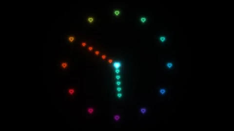 Colorful hearts form a clock in dark background Stock Footage 338333745