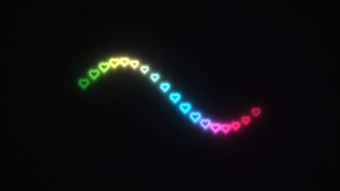 Colorful hearts form a wave pattern against a dark Stock Footage 338204273
